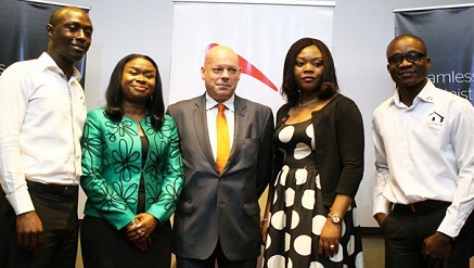 L-R: Nana Prempeh, Co-founder/Chief Executive Officer, Asoriba, Chinyere Don Okhuofu, Divisional Chief Executive Officer, Industry Vertical Markets, Interswitch, Peter O’Toole, Chief Finance Officer, Interswitch Group, Cherry Eromosele, Chief Marketing Officer, Interswitch Group and Saviour Dzage, Co-founder Asoriba, at the launch of Interswitch Church Solution in Lagos, yesterday.